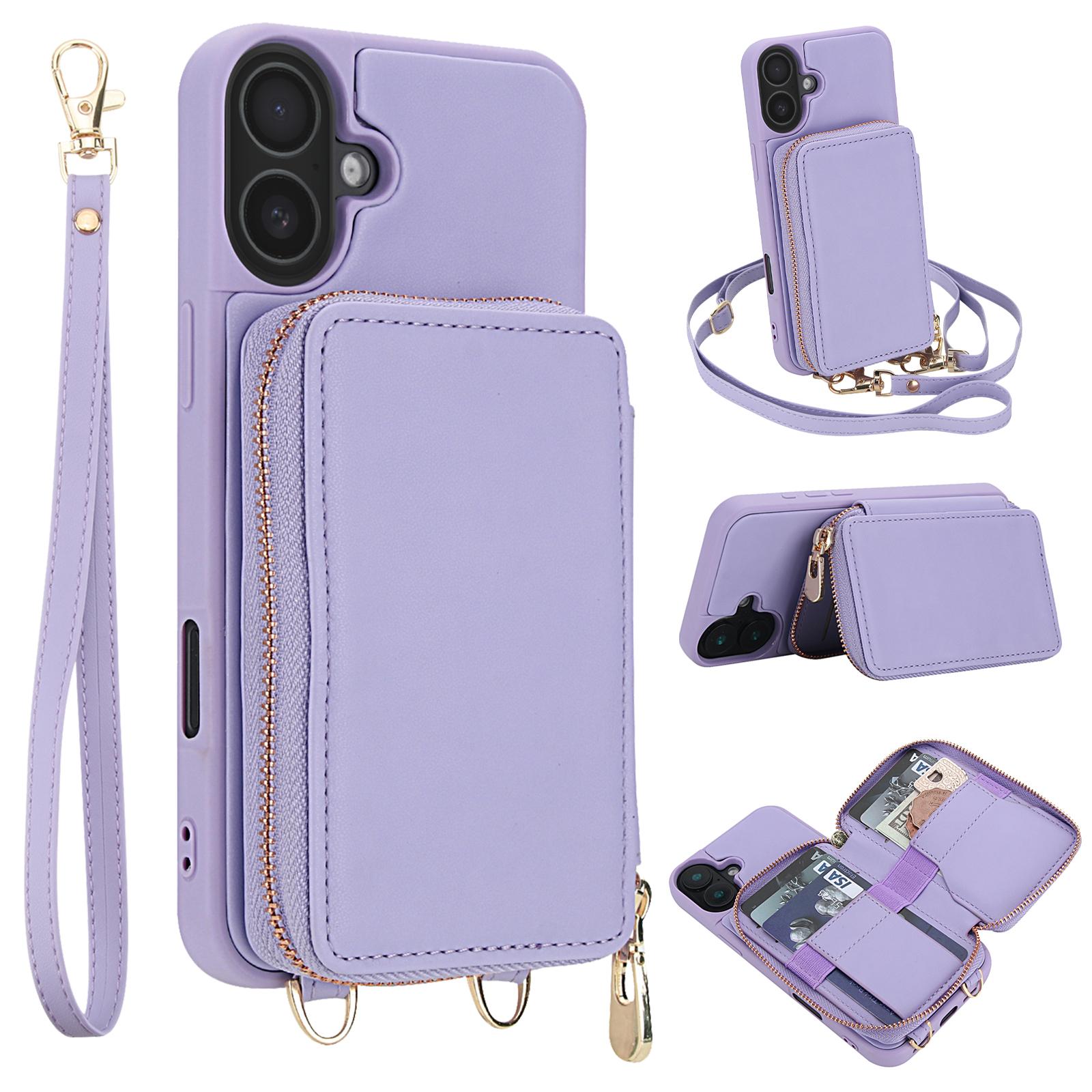 

For iPhone 17 Case RFID Blocking Zipper Wallet Leather + TPU Phone Cover with Shoulder Strap