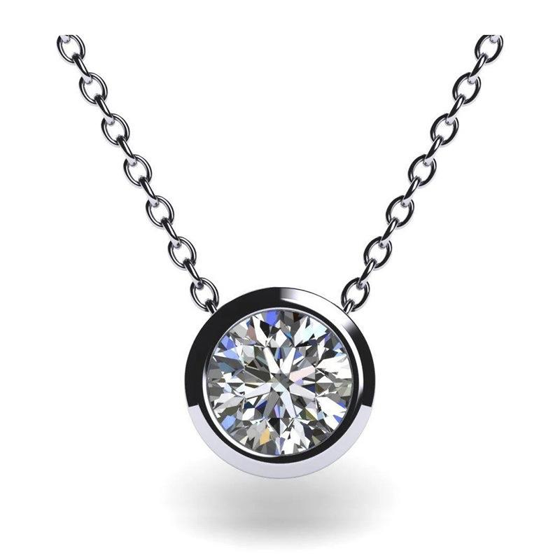 Bezel Set Single Round Cubic Zirconia Bubble Pendant Minimalist Clavicle Necklace