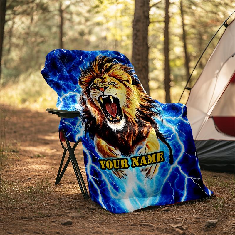 1PC Custom Name Lion Power Energy outdooor Flannel blankets Patterns Throw Blanket All-Season Soft Gift for Couch, Bed, Camping gifts