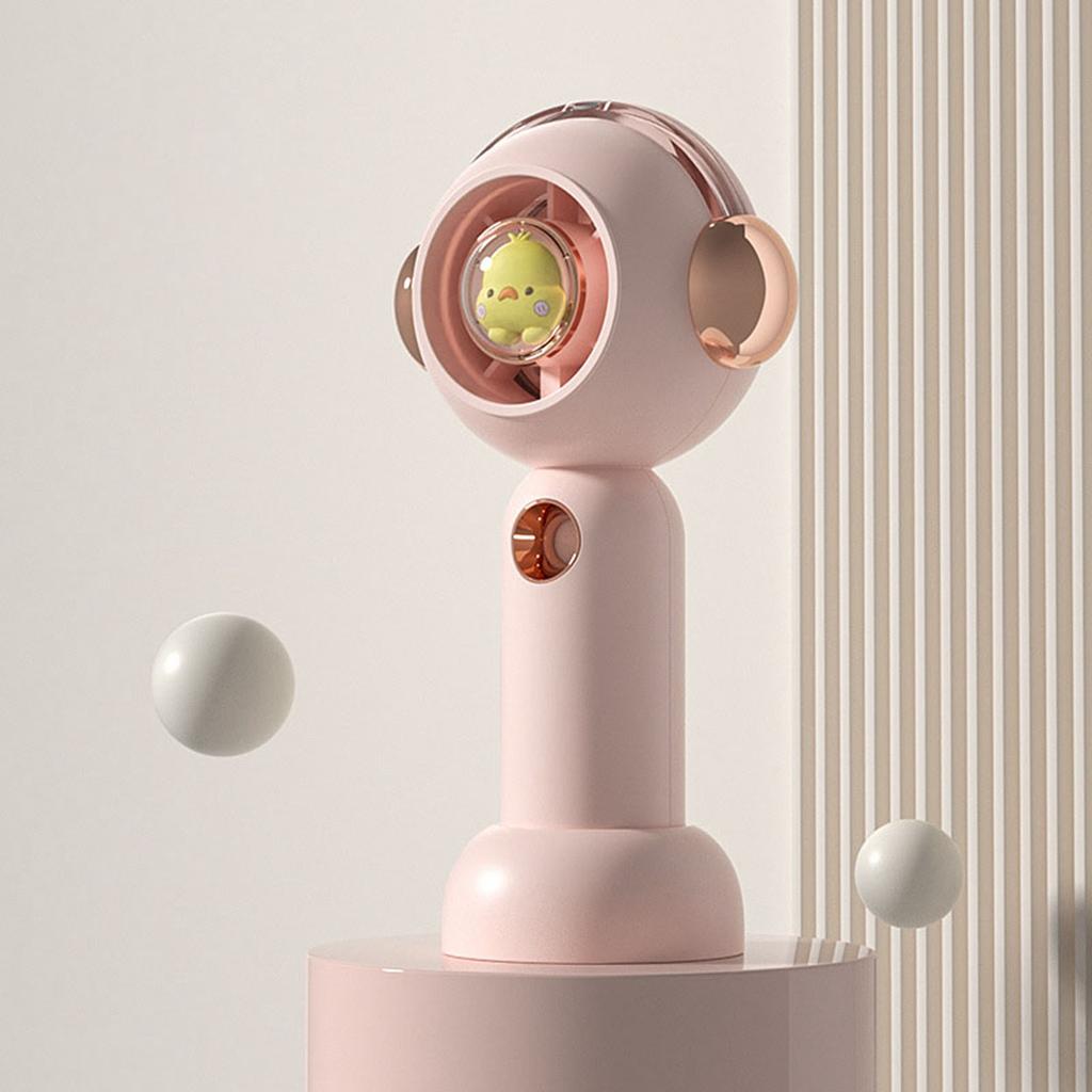 Tragbarer Hand-Sprühnebel-Ventilator Niedlicher Cartoon USB Wiederaufladbarer Persönlicher Ventilator für Draußen Drinnen Pink