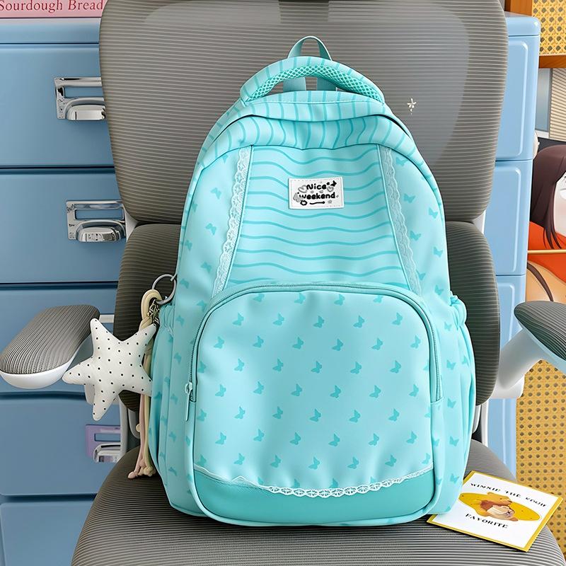 Schoolbag Striped Stars Backpack Schoolgirl Class School Bag Commuter Bag Outdoor Leisure Travel Lace Bow Backpack