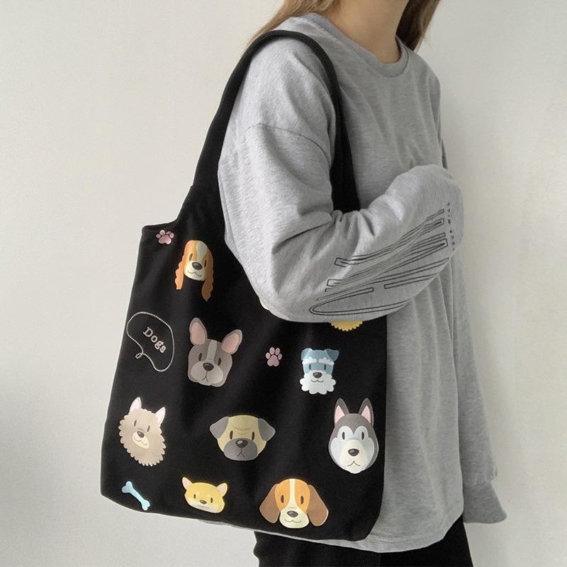 Dog Illustration Canvas Bag Shoulder Vintage