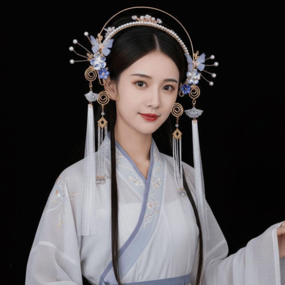 Flower Chinese Ancient Hairband Beads Swaying Fairy Headwear Hanfu Tassel Hair Hoop  Betrothal