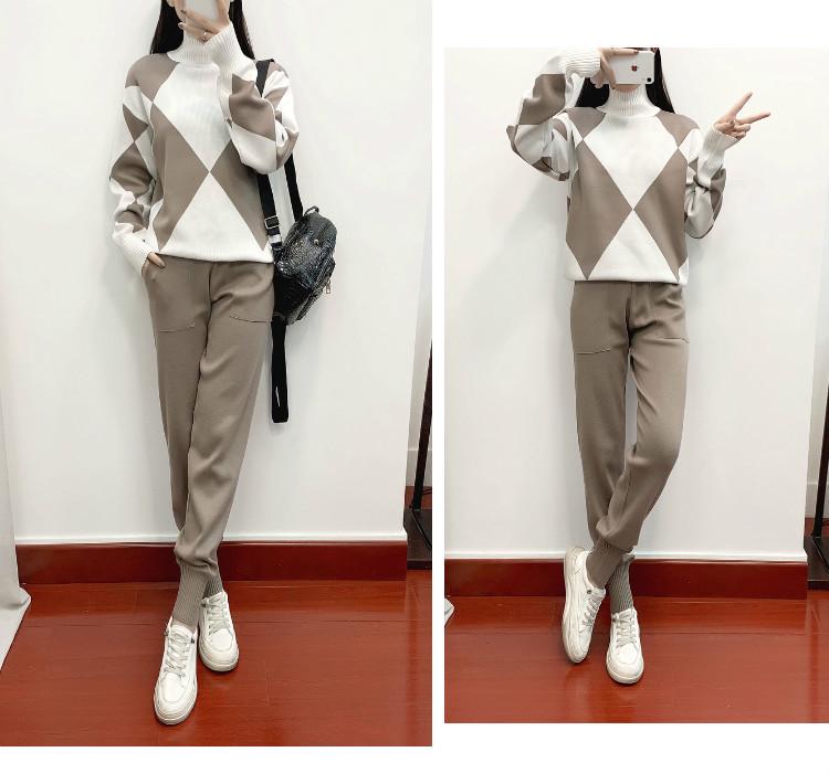 European Style Women's Casual Plaid Knit Sweater Two-Piece Set