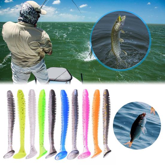 10/30/50Pcs Fishing Lures Soft Baits with T-Tail Vibrant Color Tear-Resistant Reusable Flexible Soft Artificial Lures Fake Baits