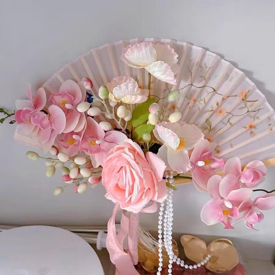 New Chinese Style Bride Folding Fan Bouquet for Engagement or Robe Accessory