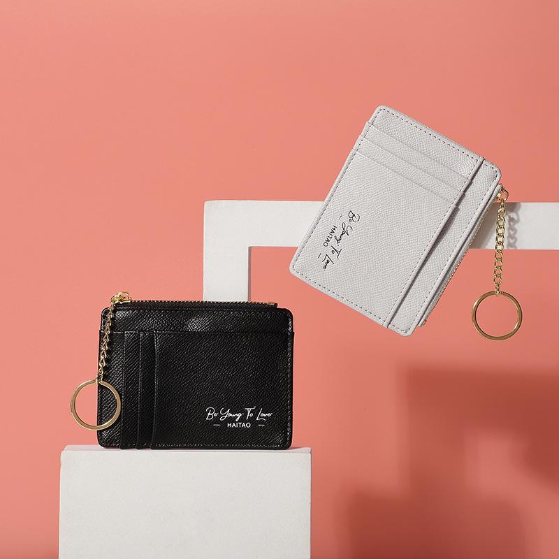 Women's Solid Color Card Holder & Coin Purse with Multi-Card Slots and Keychain