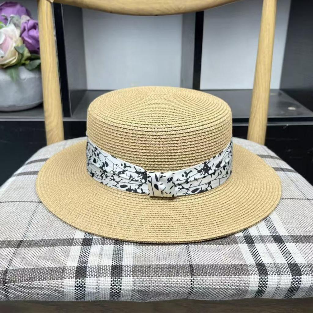 New French flat top top hat women's Korean summer travel fashion straw sun hat sunscreen shade straw hat