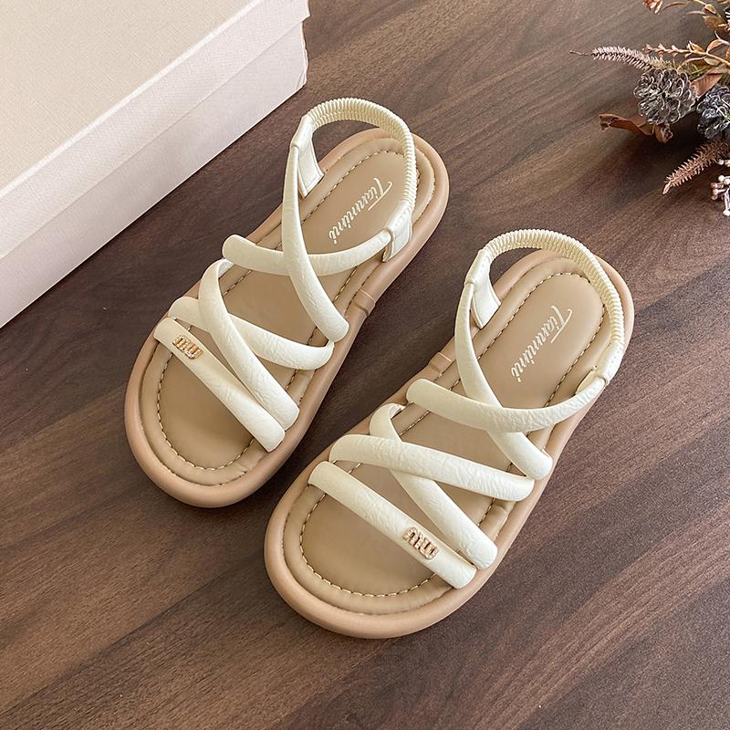 CRLAYDK Women's Open Toe Sandals Flat Cross Strap Elastic Band Slides for Summer Walking Ladies Outdoor Beach Travel Slippers