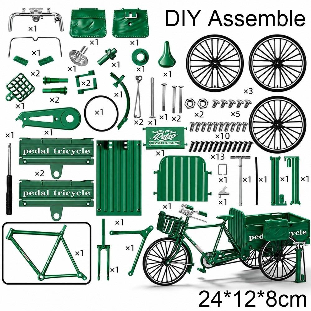 Alloy Assembly Model Tricycle Green Black Assembly Bike Model Kit  Educational Play