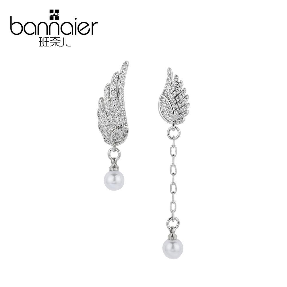 Асимметричные серьги-гвоздики с жемчугом в виде ангельских крыльев длинные серьги простые серьги