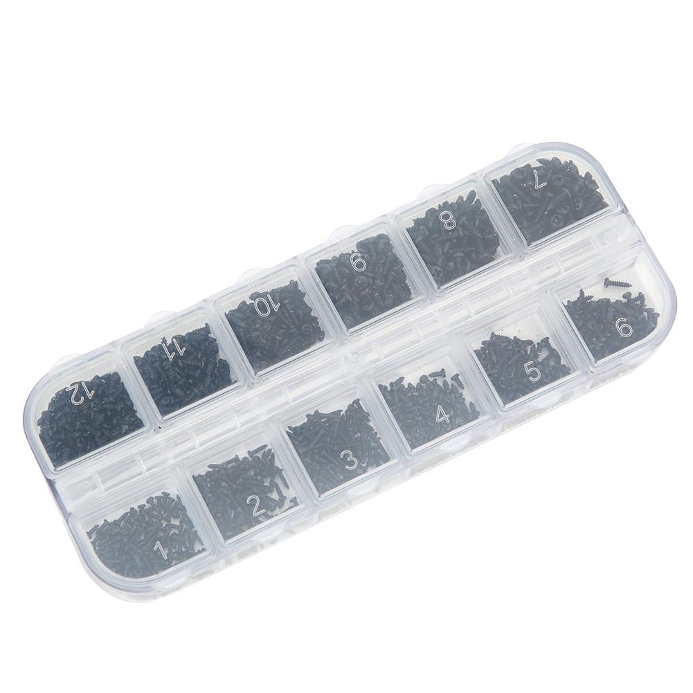 1200Pcs Self Tapping Screw Round Head Silver Black Carbon Steel Fittings M1 M1.2 M1.4 M1.7(1200Pcs Silver Screw Set Box A Type )