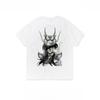 Anime Agitation Southern White Cotton Tshirt for Unisex 2026 Summer Short Sleeve Graphic Tee with Gold Hair Angel Wings Print