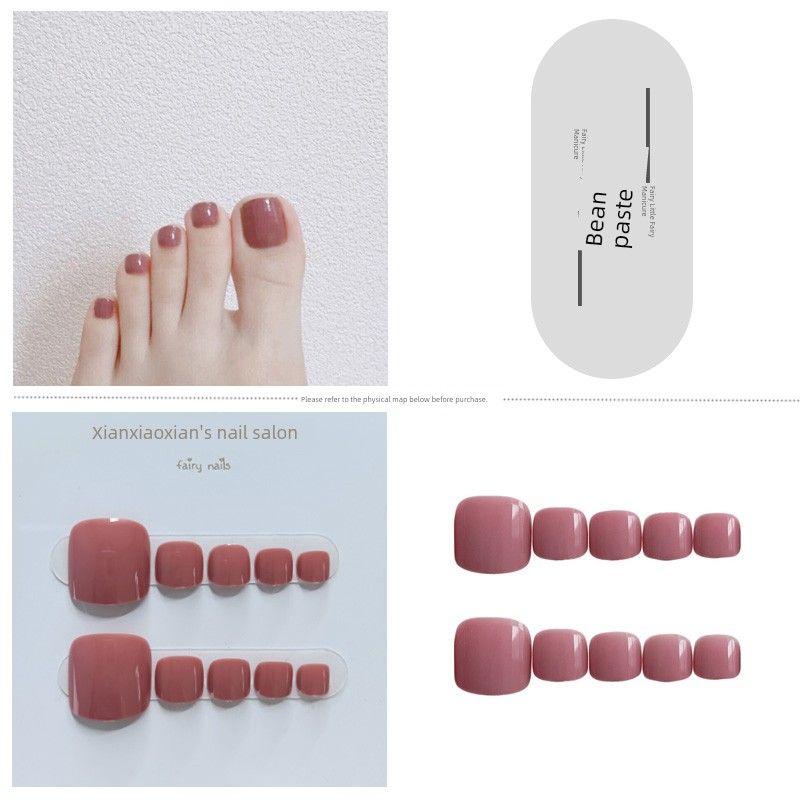 

Dark Double Blue Toe Wear Armor Elegant White and Bright Surface Nail Stickers Finished Product Fashion Minimalist Pure Color Fake Nail Tip 13-Bean paste