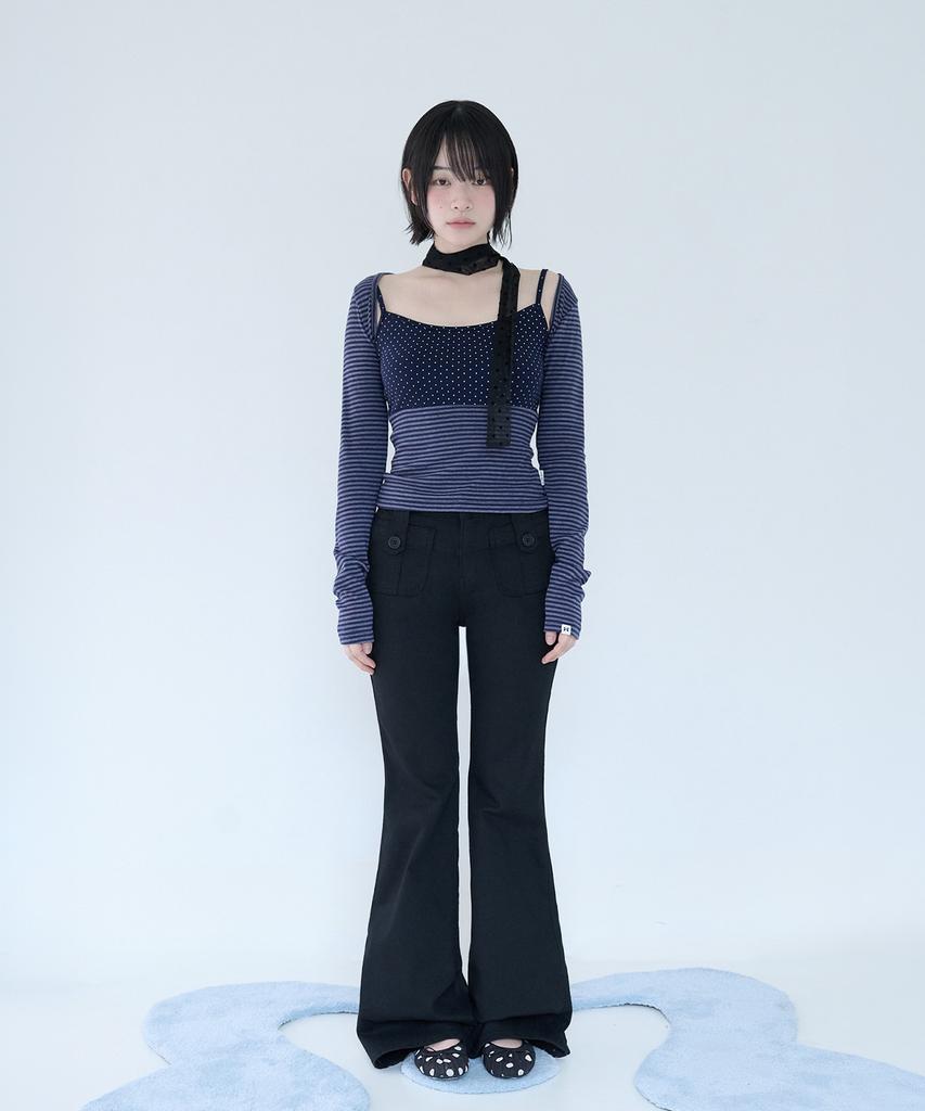 Mileko Button Pocket Bootcut Pt Black
