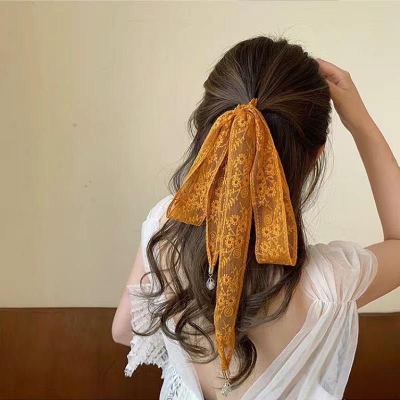 Módní Elegantní Krajková Stuha Zelená Ozdobná Čelenka Dlouhá Tenká Přívěsková Čelenka pro Ženy Dívky Vlasové Doplňky Dárky