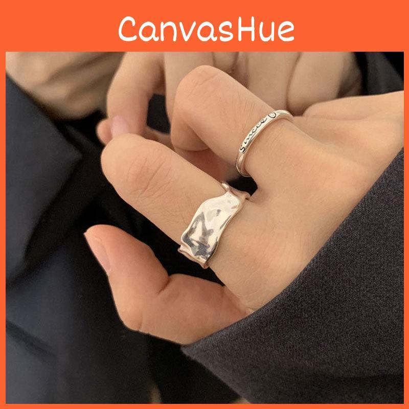 Irregular Vintage Chain Smile Face Ring For Women Adjustable Open Finger Ring In Silver