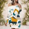 Women Plus Size One Shoulder Long Sleeve Cartoon Construction Vehicle Print Bodycon Mini Dress