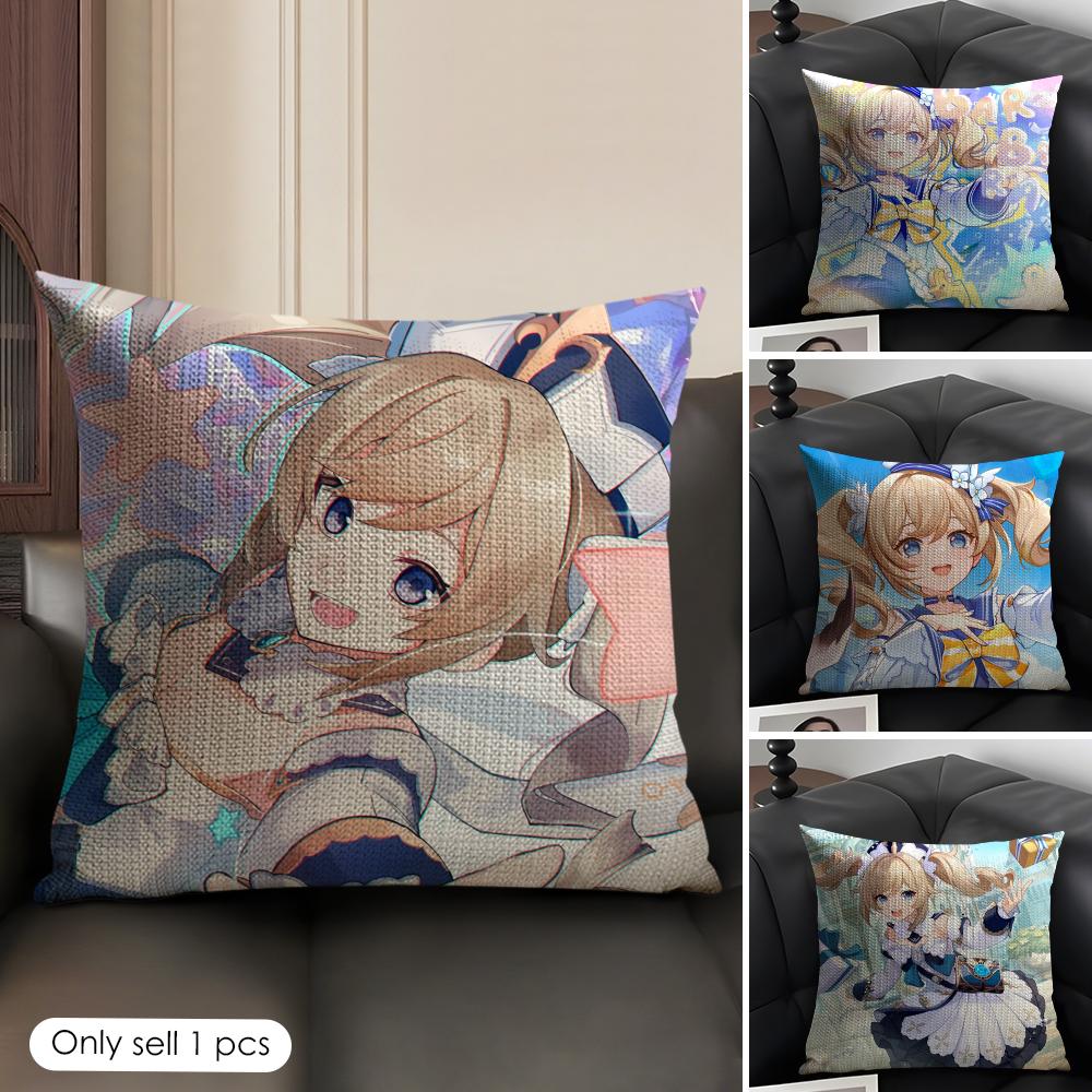 Barbara Cute Genshin Impact Cushion Cover Natural Linen Organic Fabric DoubleSided Printing Sofa Home Decor Gift Pillow Case