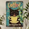 Metal Poster Wall Art Vintage Cat Coffee Print Home Decor