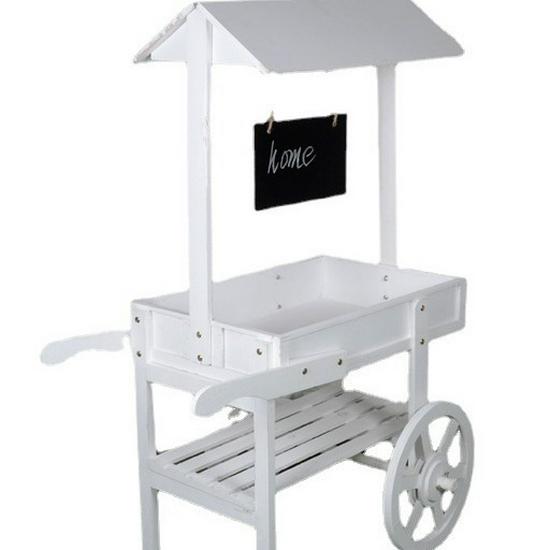 Home Decor Wood Handcart Flower Stand Display Rack for Balcony & Cafe