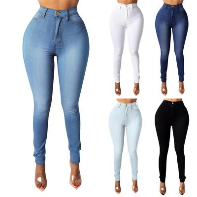 Moda feminina cintura alta slim fit lápis sólido casual calça jeans