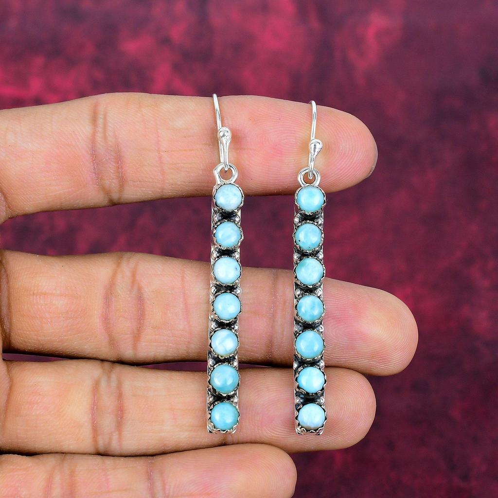 Larimar Earrings, 925 Solid Sterling Silver Jewelry, Gemstone Earrings, Gift For Her Handmade Dainty Jewelry