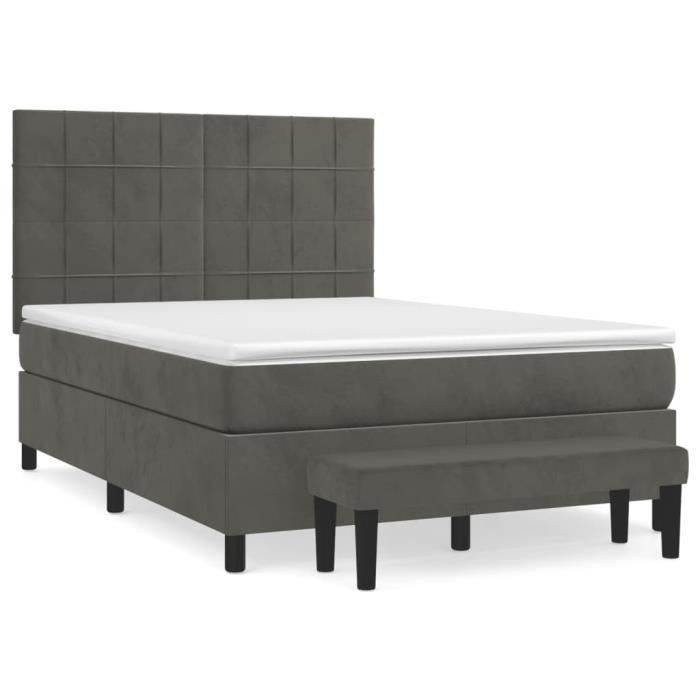 3137846 vidaXL Lit à sommier tapissier et matelas Gris foncé 140x200cm Velours