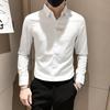 Men's Slim Fit Black Long Sleeve Shirt with Gold Embroidered Detail Casual Business Formal Shirt