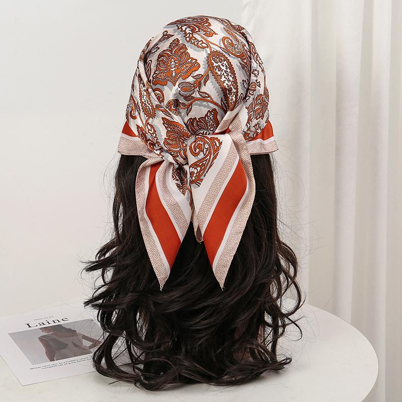 Bohemian Style Floral Print Women’s Square Silk Scarf Satin Head Wrap Tropical Leaf Flower Design Scarves Bandana Hijab