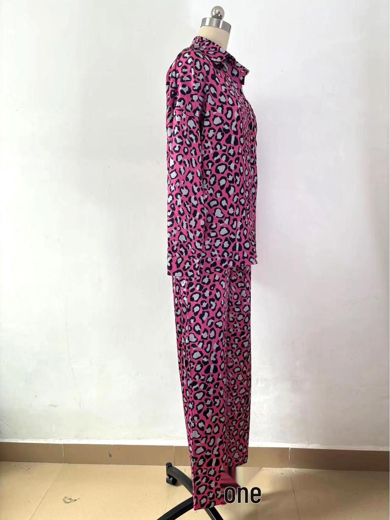 2024 Spring Women's Leopard Print Casual Two-Piece Set: Long Sleeve Top & Pants