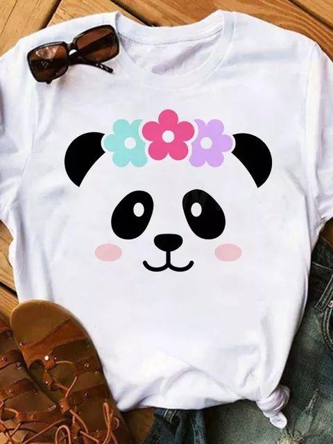 Maycaur Sommer Damen T-Shirt Lockere Oberteile Niedlicher Panda Herz Druck Kurzarm Weiblich Locker Lässig T-Shirt Damen Oberteil Tee