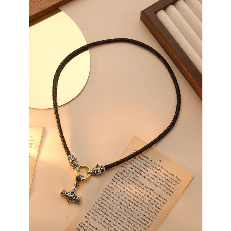 

Молот Бога Грома Подвеска Ожерелье Голова Кельтского Волка Мужское Плетеное Кожаное Ожерелье X257-1