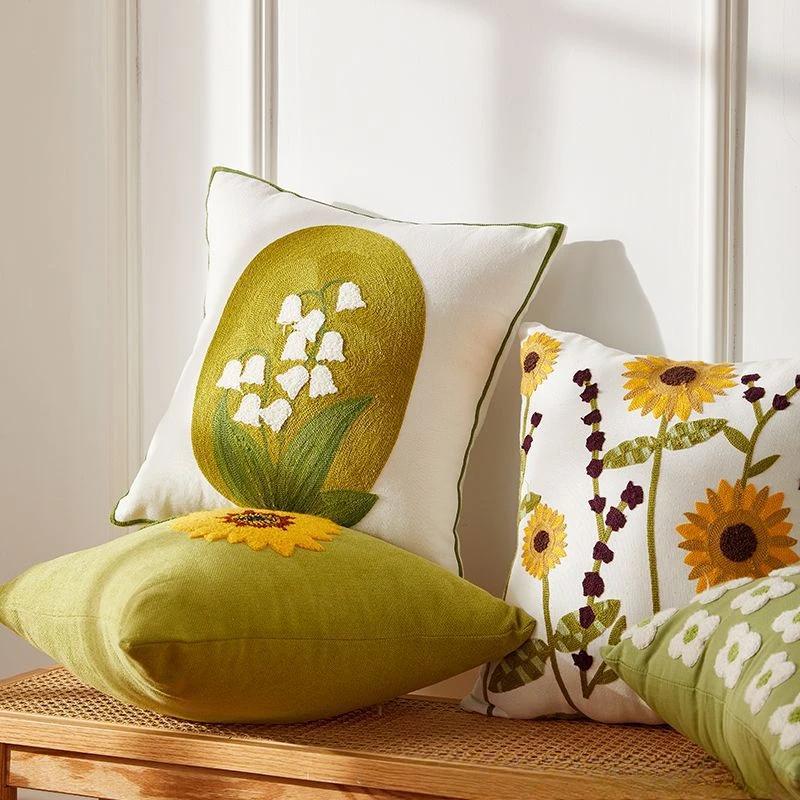 45X45Embroidery Pillowcase Pillow Cover Luxury Flower Nordic Vintage Style Cushion Covers Home Living Room Sofa Couch Seat Decor