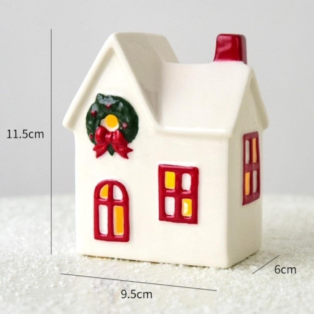 Novas Casas de Natal Iluminadas por LED Castelo Branco de Porcelana Estátua Estilo Rústico Vila de Natal em Miniatura Decoração de Casa