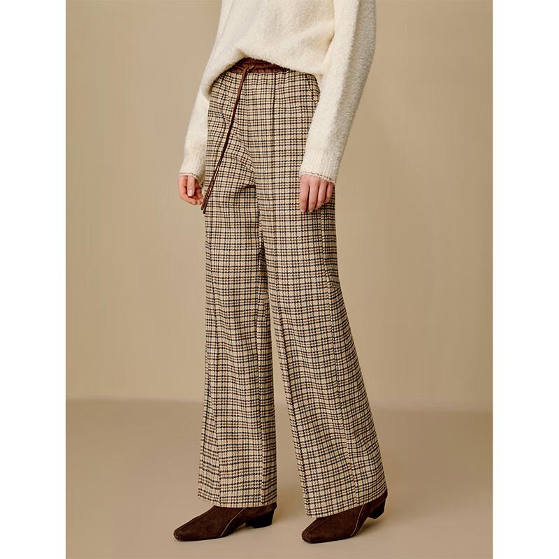 INMAN Women's Miu Series Plaid Wool Blend Wide-Leg Pants