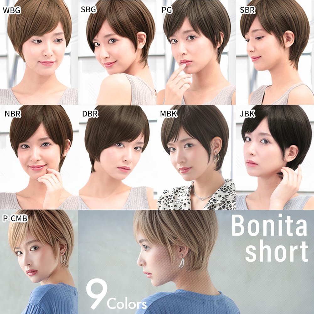 AQUADOLL Short Full Wig, Boyish, Cool, Black Hair, Blonde Gradient, One Size Fits Most, SBR, See-Through Brown, wg300SBR