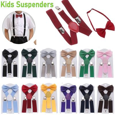 Clip-on Adjustable Hair Bow Set Baby Kids Suspenders Printed Bow Tie Cow Tie Belts Elastic Braces