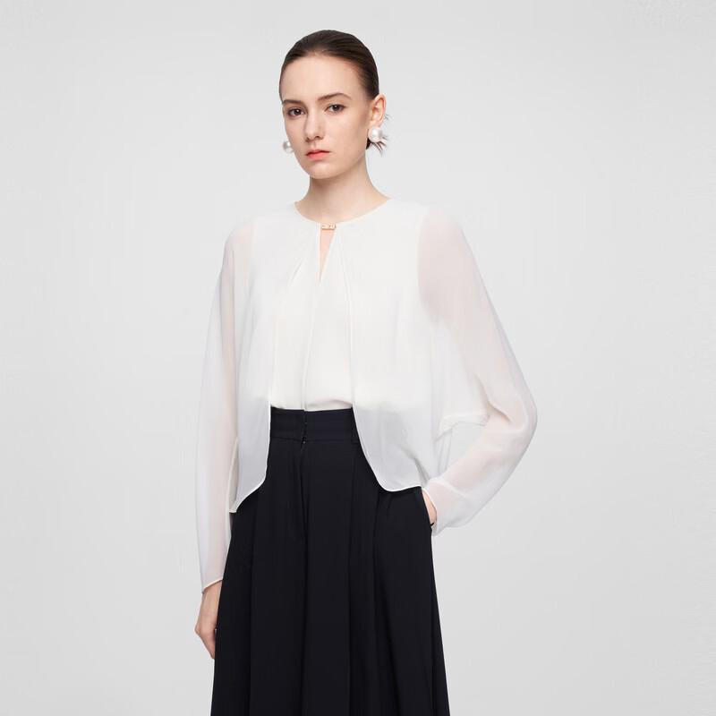 ELLASSAY Faux Two-Piece Embellished Silk Shirt S