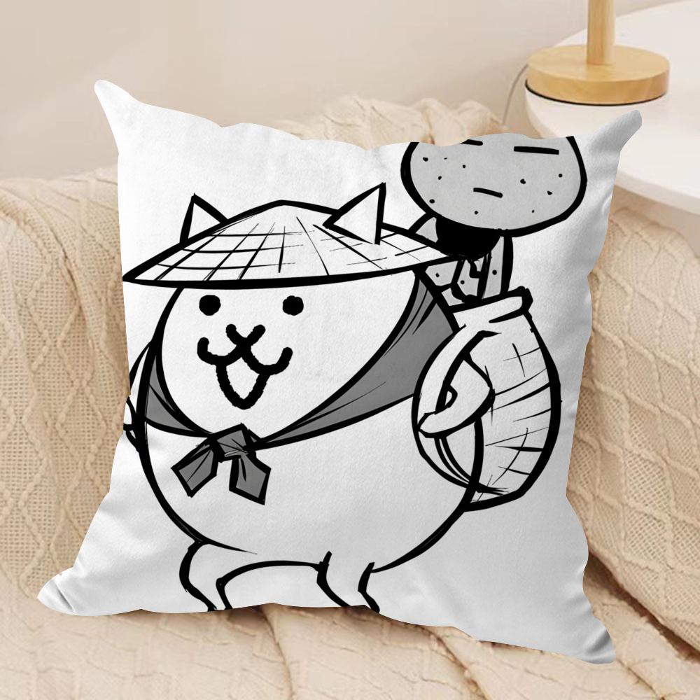 B-Battle Cats Anime Cushion Cover Soft Plush Fabric Double-Sided Printed Sofa Cushion Cover for All Seasons Home Decor Gift