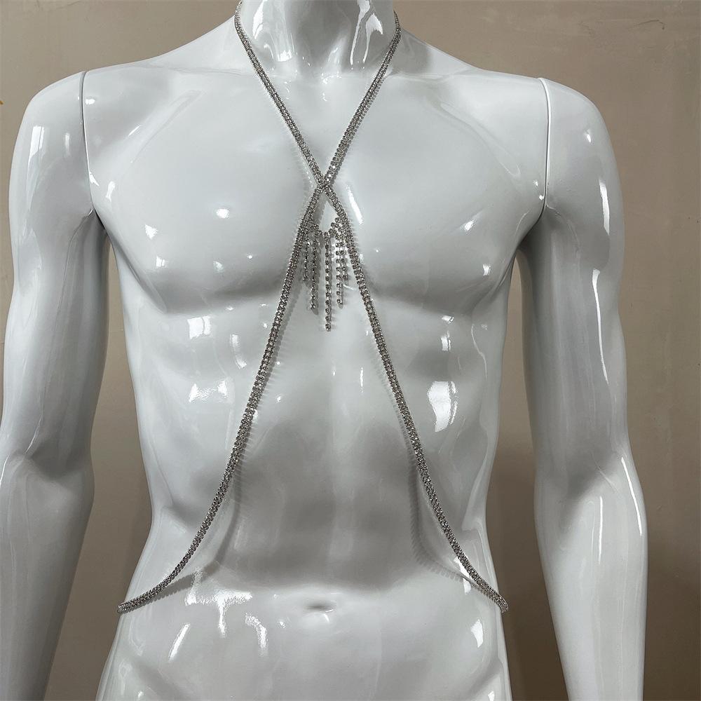Cross Fringed Chest Chain, Nightclub Shiny Rhinestone Bra Chain, Sexy Body Chain Body Chain