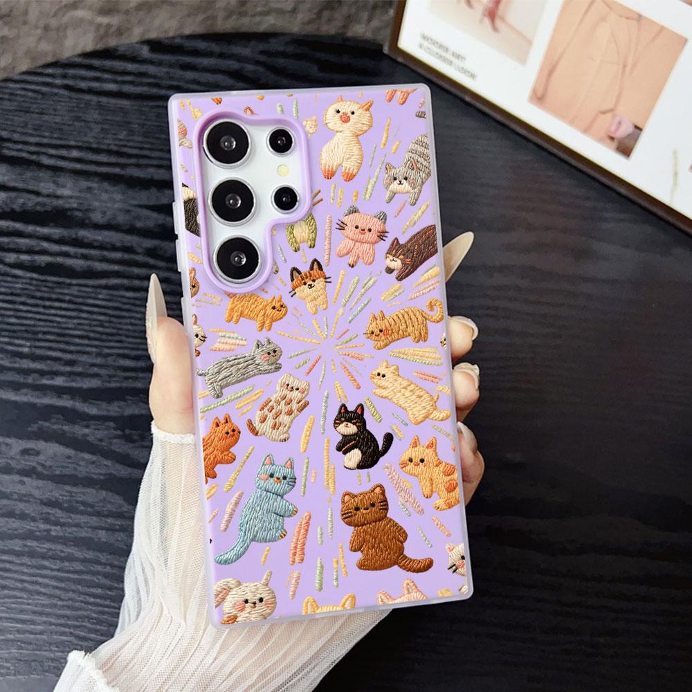Phone Case For Samsung Galaxy S26 Ultra S25 FE S24 S23 S21 S22 Plus A56 A55 A54 A37 A36 A34 Knitted Cute Cat Candy Color Cover