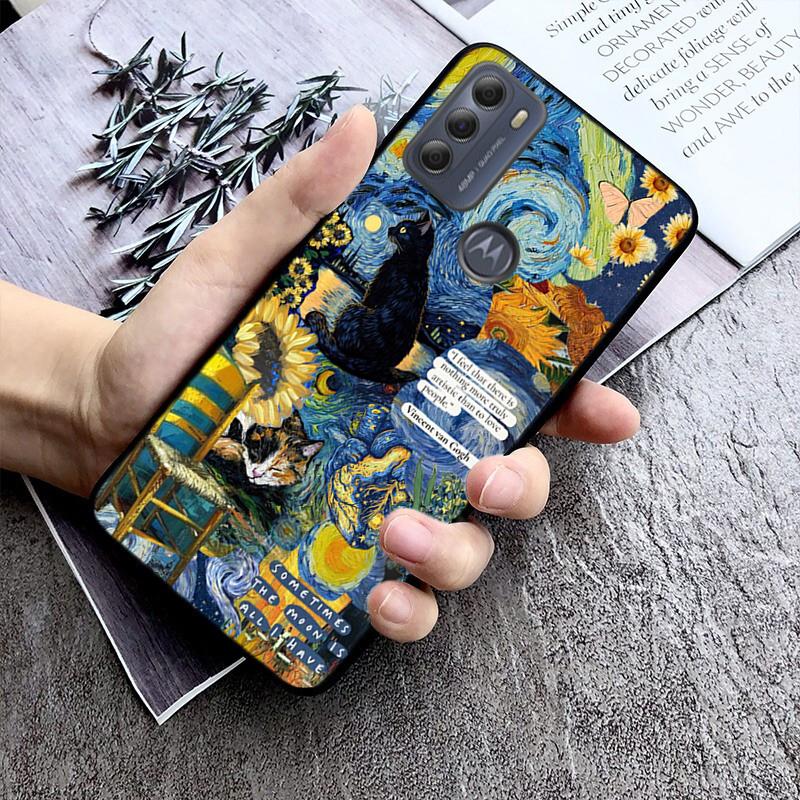 Handyhülle für Moto G86 G85 G75 G15 G05 G56 G72 G53 G54 G84 G60 G31 G32 G24 G 5G G Play Sternennacht van Gogh Katze