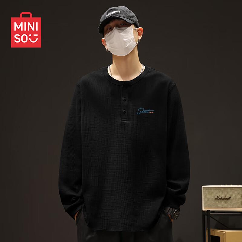 MINISO Men s Waffle Knit Henley Long Sleeve T-Shirt M