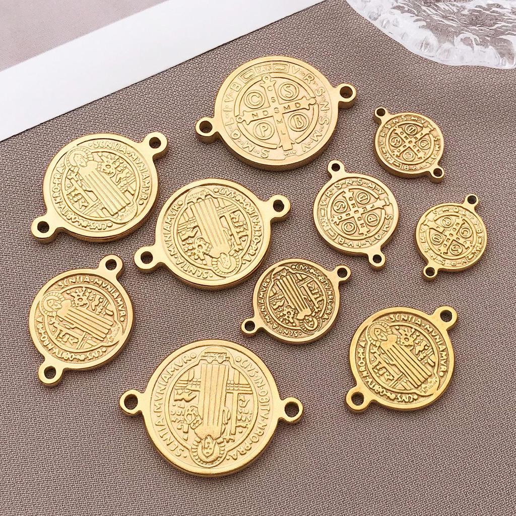 Stainless Steel Cross Round Bracelet Necklace Pendant DIY Connector Jewelry Accessories