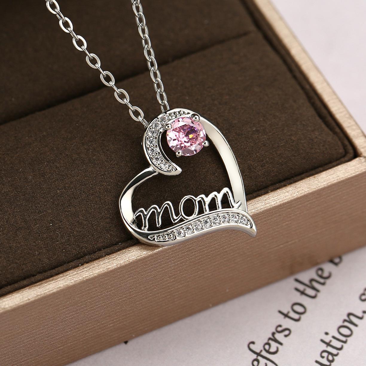 Personalized Heart Letter Mom Necklace - Perfect Mother s Day Gift Copper красный/алмаз