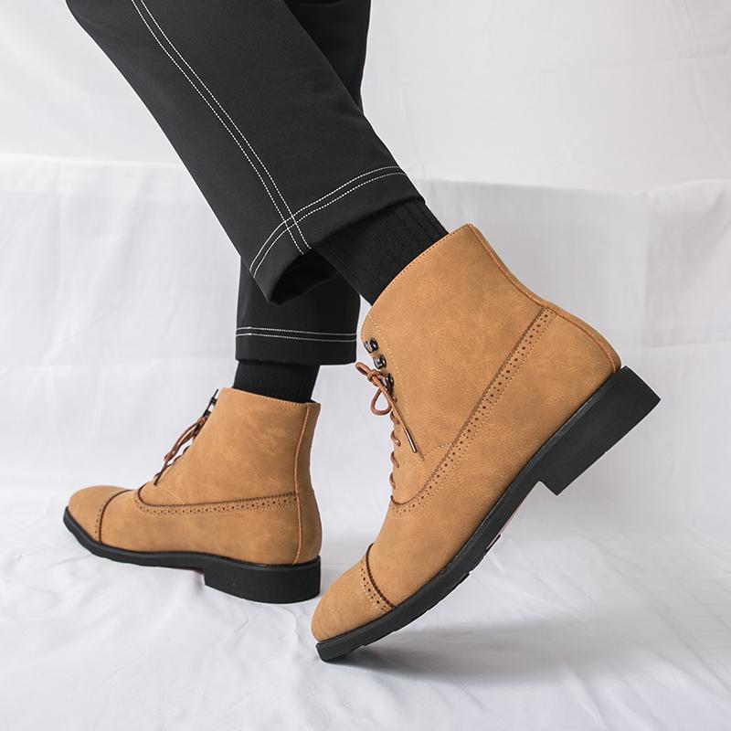 Fashion Retro Men Pointed Suede Leather Motorcycle Casual Ankle Boot Male Winter High Tops New Comfortable Leather Shoes Zapatos Hombre