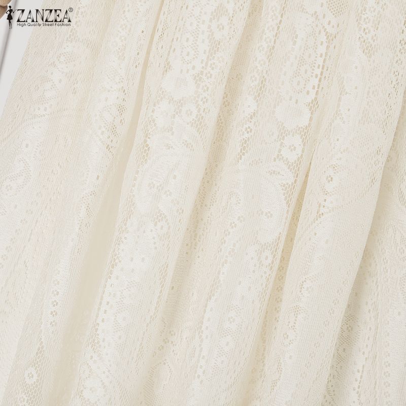 ZANZEA Women V-Neck Short Sleeve Casual Lace Dress