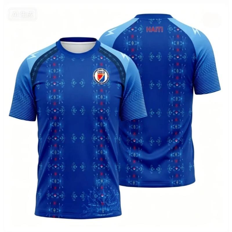 2026 Haïti Voetbaltenue 3D Geprint T-shirt met Korte Mouwen Sportshirt Heren Voetbal Trainingsuniform Heren Top Streetwear