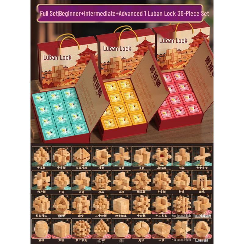 

HANDUNYOU Wooden Luban Lock Puzzle Set - 36 Pcs